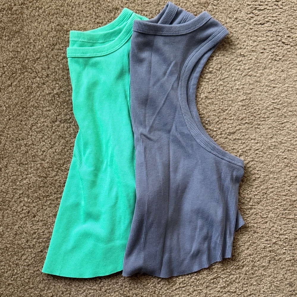 Two Wild Fable Ribbed Crop Tops - Green and Gray